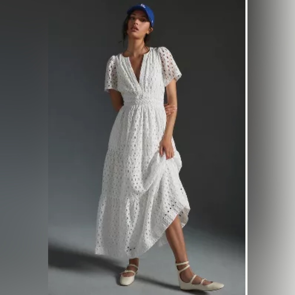 NWT Anthropologie Somerset Maxi Dress Eyelet Edition WHITE